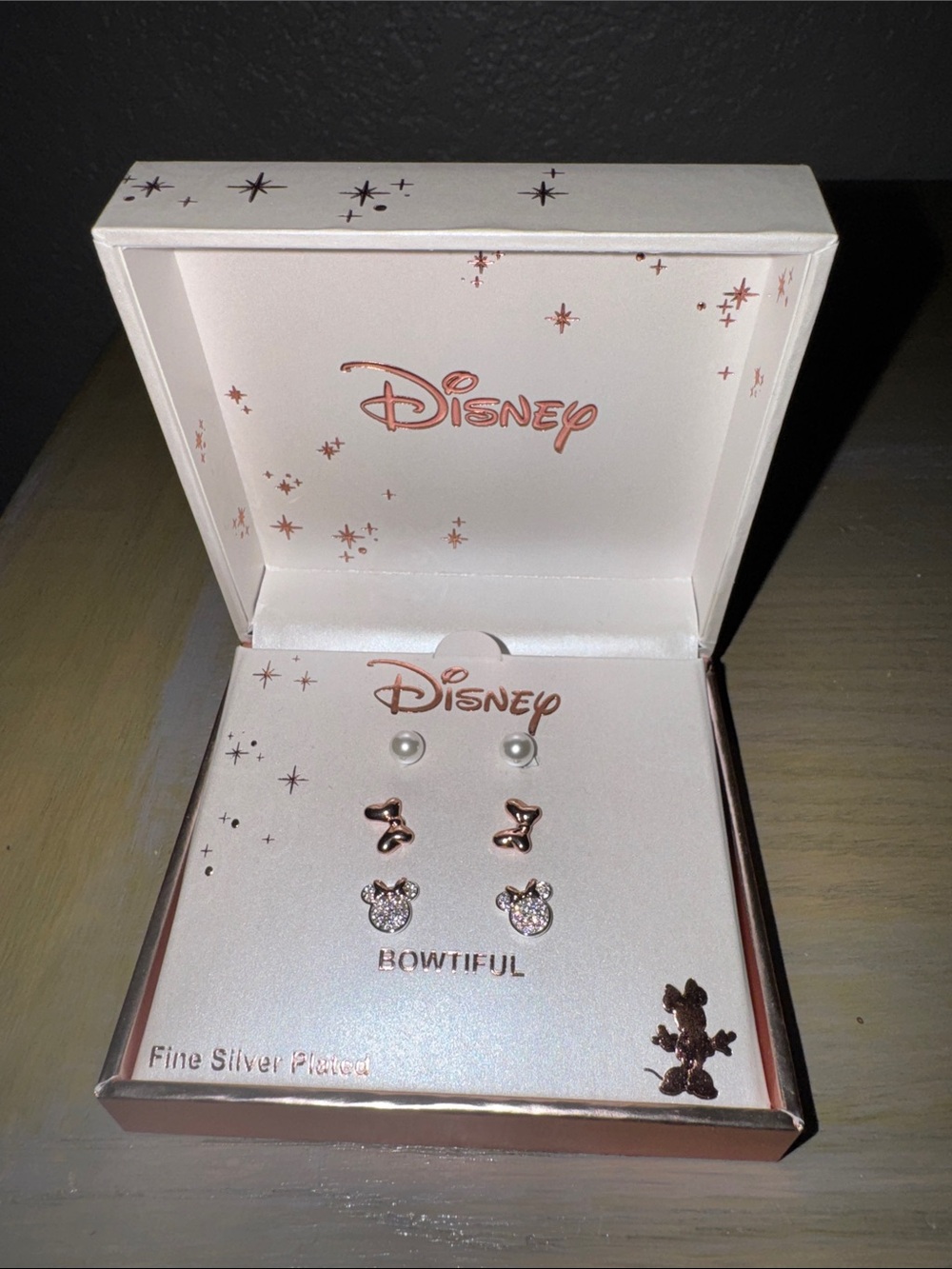 Disney Rose Gold and White Pearl Minnie Earring Trio